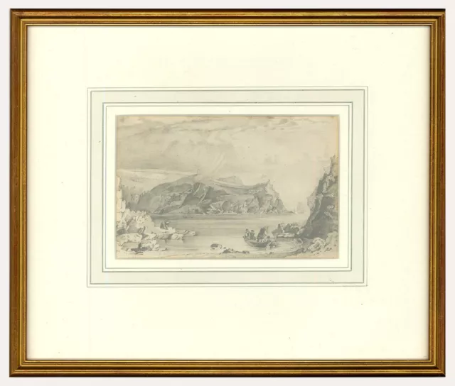 Framed 19th Century Graphite Drawing - Leaving the Bay