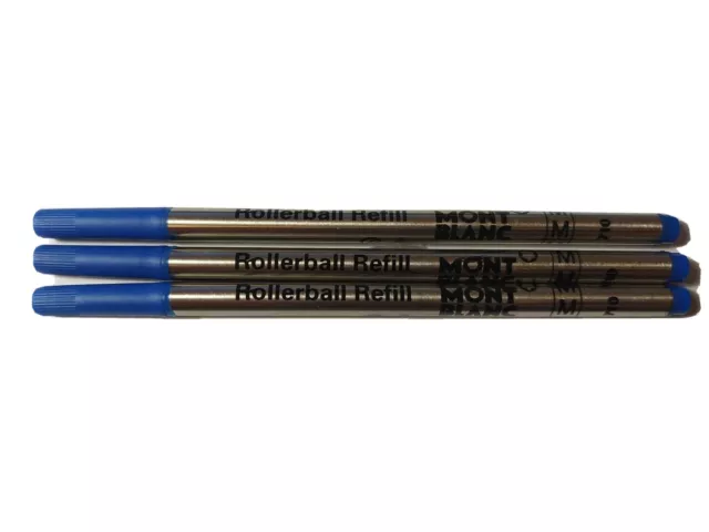 3x Blue Medium Point Roller Ball Rollerball - Pen Refills Mont Blanc Compatible