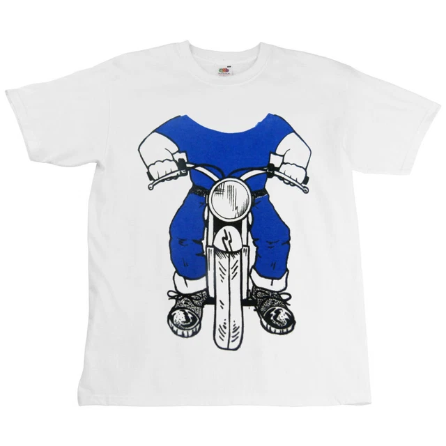 Childrens Kids White Baby Biker Bike Slogan T-Shirt - Boy On Motorcycle Image T