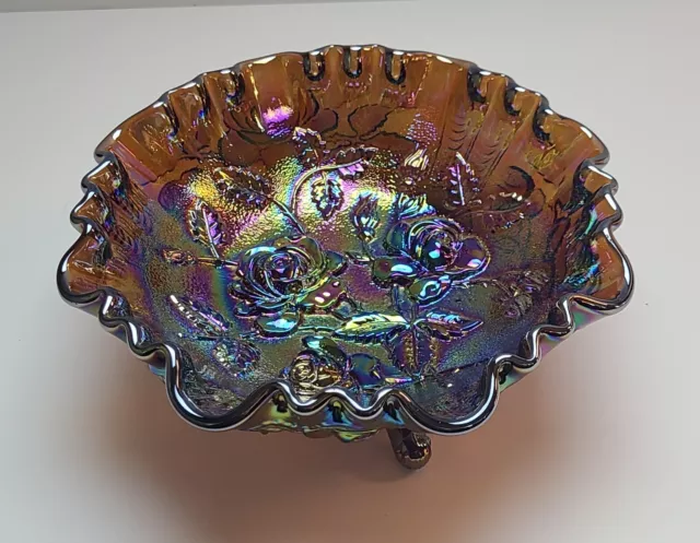 Vintage 1951 Imperial Carnival Glass Bowl  Iridescent Purple  Open Lustre Rose