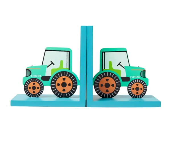 Sass & Belle Green Tractor Wooden Bookends Childrens Kids Baby Nursery Room Gift