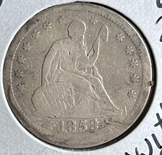 1853 Arrows & Rays Seated Liberty Silver Quarter 25C G - VG