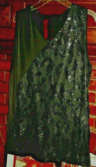 TOP Noir à Paillettes Sans Manches - Taille 44/46, Doublé, Parfait état - Jamais Porté