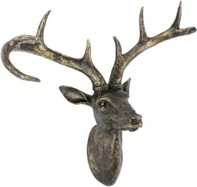 Large Stag Deer Head Sculpture Wall/Floor Standing Statue Antique Silver Brown 2