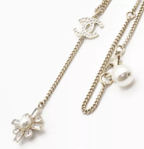 Chanel Vintage Simple CC Logo Charm Double Chain Necklace