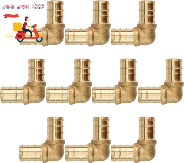 10 Pack 1/2 Inch 90 Degree Elbow Pex Fittings, No Lead Brass Crimp for Pex Pipe