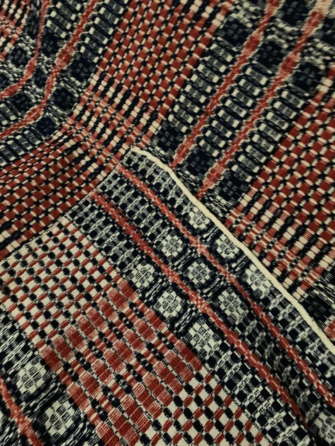 Americana RED WHITE BLUE Antique  Primitive  Wool Jacquard Overshot Coverlet