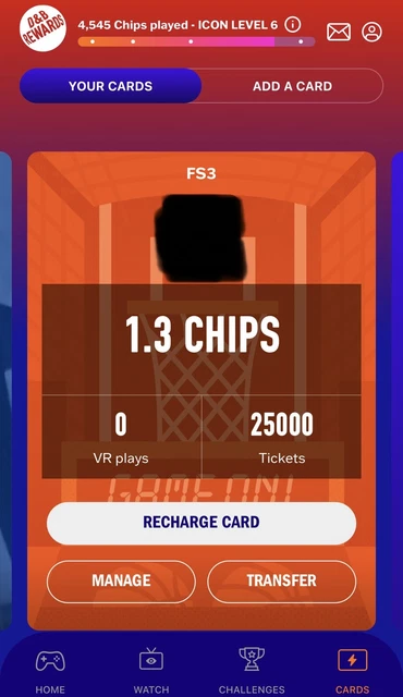 Dave and Buster's Power Card w/25000 tickets!!