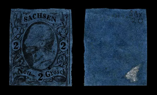 4105 Saxony SG20 2 Grosch Black on Blue. 1855. Sc#11 Mi10a Fine Used. C£28