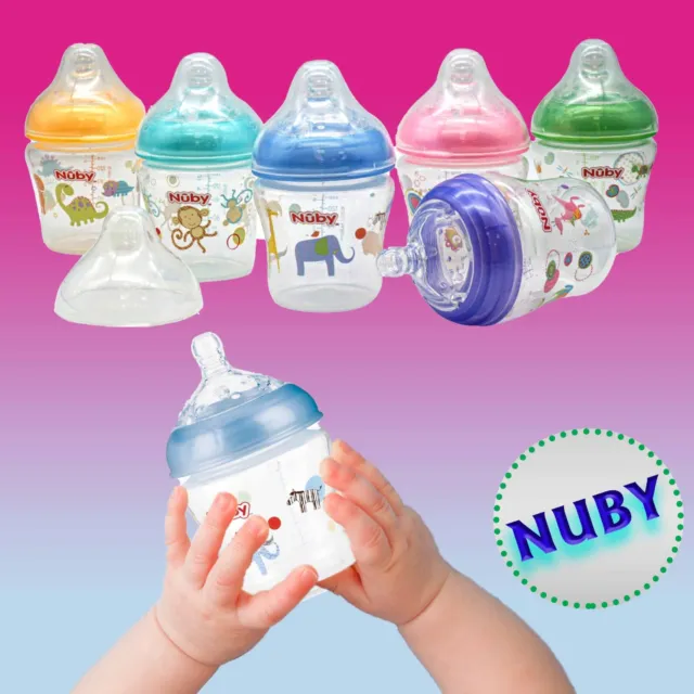 Nuby-180ml Silicone Bottles Newborn Baby Toddlers Feeding Slow Flow Teat 0+M