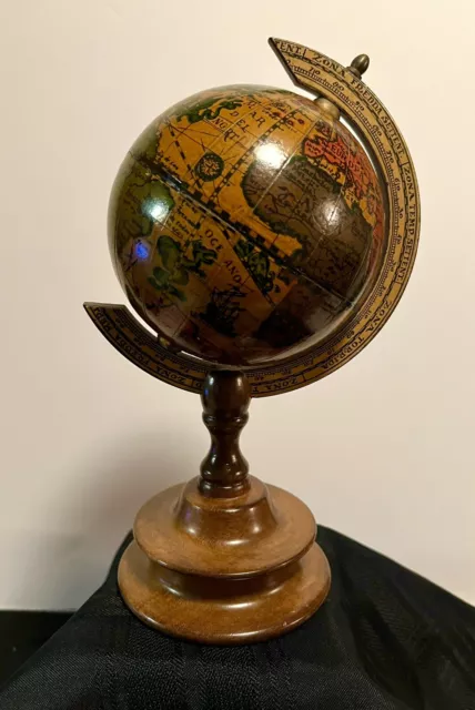 Vintage Mid Century Olde World Globe Wood Metal Paper