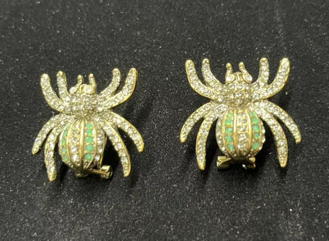 Heidi Daus Spider Clip On Stud Earrings Radiant Widow Emerald Green Crystals