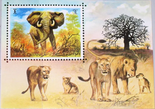 UMM al KAIWAIN QIWAIN 1971 Block 34 Elefant Elephant Lions Löwen Fauna MNH