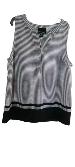 Cynthia Rowley Womens Large Sleeveless Blouse Lightweight LG Top V Neck Striped