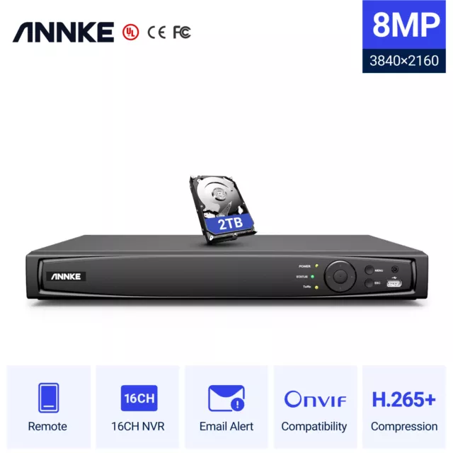 ANNKE 8MP 4K 16CH NVR Für PoE Überwachungskamera Personen & Autoerkennung H.265+