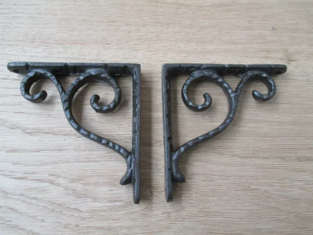 4" Pair Of Textured Scroll Antique Vintage  Cast Iron Shelf Bracket Wall Mounted