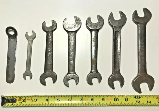 Mixed Lot of 7 Vintage Collectible Open End Wrenches Various Brands & Sizes