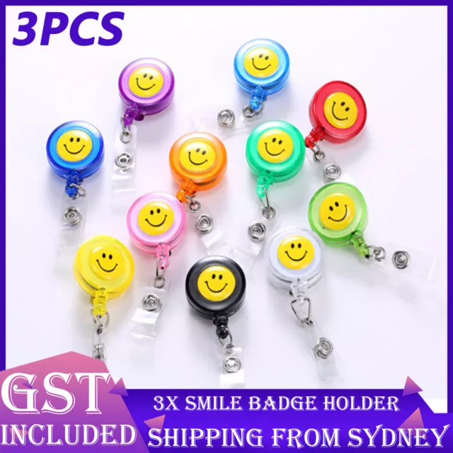 3X Smile Retractable Badge Holder Reel Swipe Card Security ID Pull Key Tag Clip