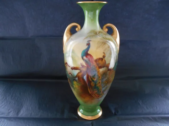 Royal Worcester Twin Handle Exotic Bird Vase Hand Painted And Signed By F J Bray