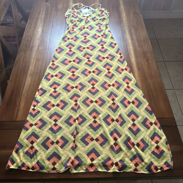 NWT ZARA GEOMETRIC Print Tiered Midi Dress MEDIUM Karen Shirt Dress  2183/061 £59.99 - PicClick UK