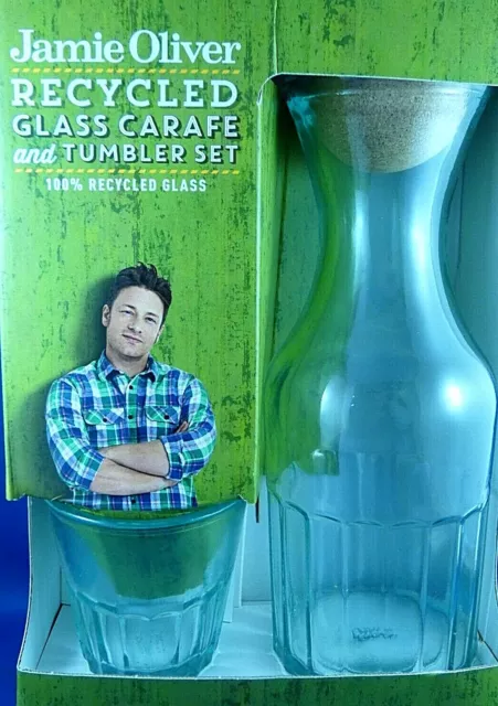 New JAMIE OLIVER (Made in Spain) 5Pc RECYCLED GLASS 1L CARAFE + 4 GLASSES BOXED