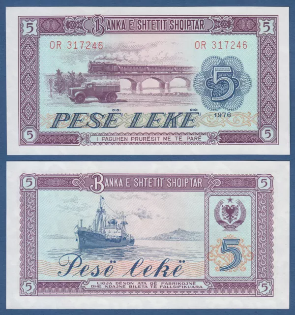 ALBANIEN / ALBANIA 5 Leke 1976  UNC  P.42