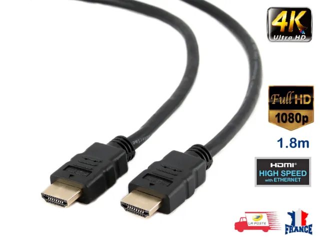 Cable HDMI 4K 60Hz HDR HDMI 2.0 18Gbit/s High Speed avec Ethernet, 1.8 m