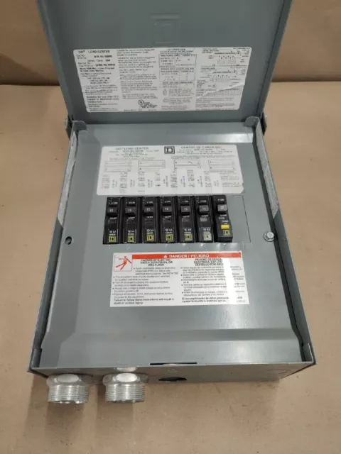 Used SQUARE D 100A Load Center 120/240 VAC 8 Space QO8-16L100RB + Breakers