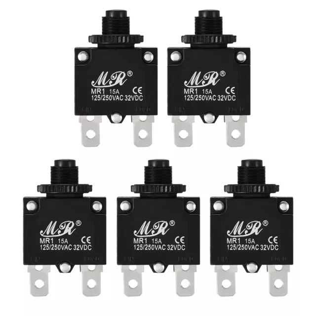 5Pcs Overload Protector AC 125/250V 15A Push Button Reset Circuit Breaker