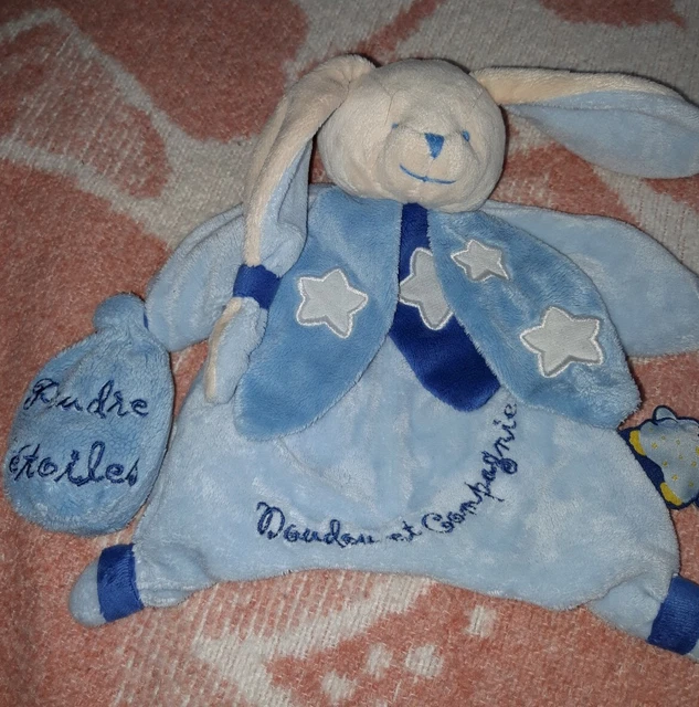 Doudou Et Compagnie Lapin Marionnette Bleu Collerette Etoiles Poudre D Etoiles