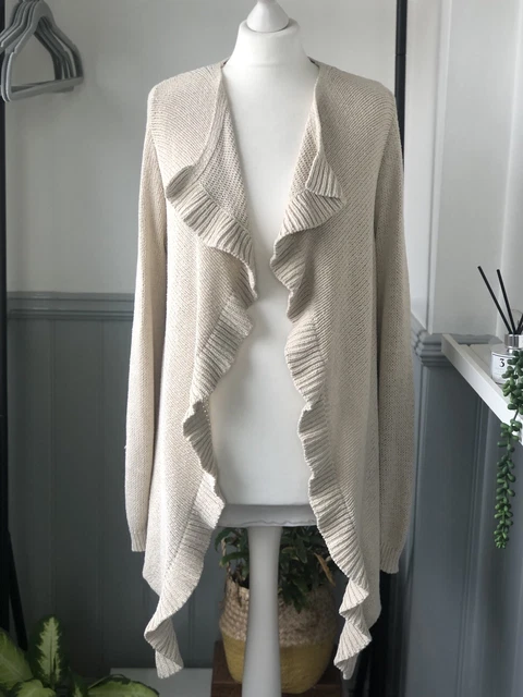 Alex & Co Beige Silk Cotton Waterfall Cardigan Open Front Knitwear Knit Uk S