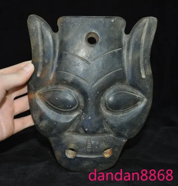 5.8" China Hongshan culture crystal unique sacrifice Human face mask statue