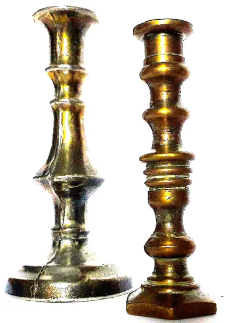 CANDLE HOLDERS * 1 BRASS & 1 ALLOY 7 x 3 cm & 6 x 5 - MIXED ALLOY - VERY GOOD
