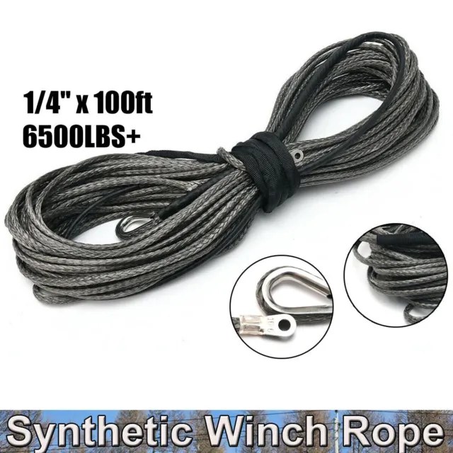 Synthetic Fiber Car Winch Rope 1/4" x 100ft Line Cable with Sheat 6500lbs 30m