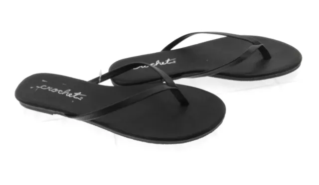 Crochet Womens Casual Flat Sandals Slip On Open Toe Black Flip Flop  Size 6
