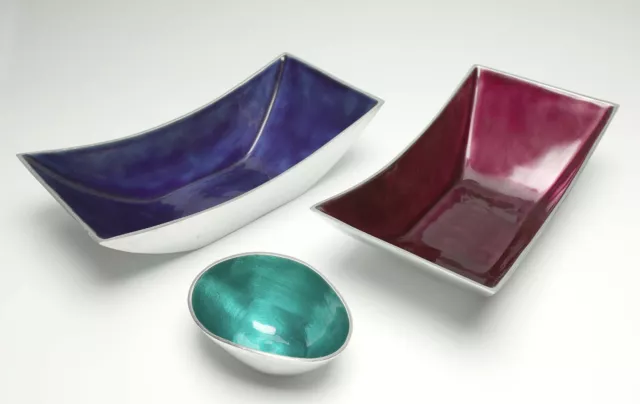 3 AZATI beautiful enamelled, aluminium fair trade bowls.