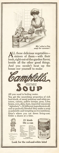 1912 Campbell Vegetable Soup Camden NJ What a Fine Soup for Summer Kitchen Ad