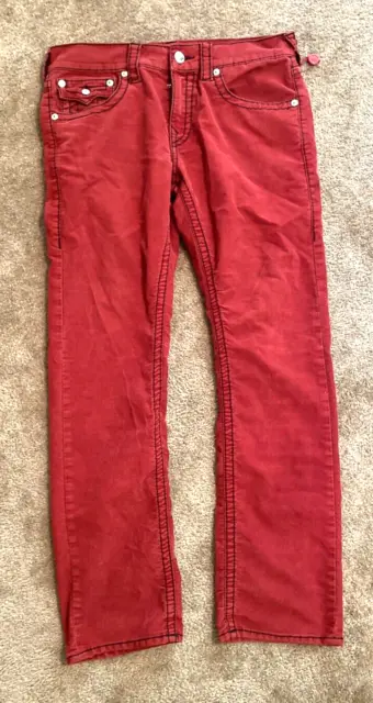 True Religion Men's Red Corduroy Pants World Tour Section Straight Size 32x31