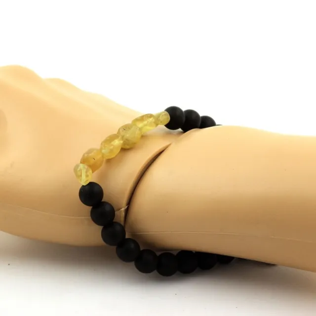 Bracelet Apatite jaune de Madagascar + Perles Onyx noir mat