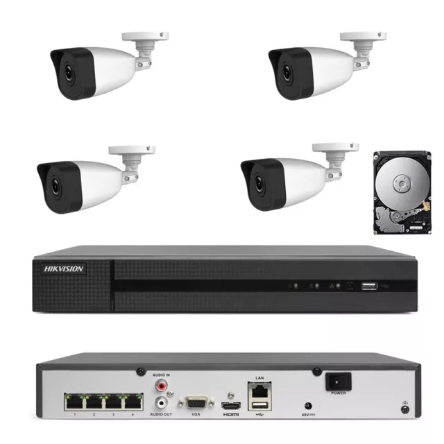 Kit Videosorveglianza Poe 4 Canali Nvr 2 Mpx H265 Cloud Ip Hd 500 Gb Hikvision