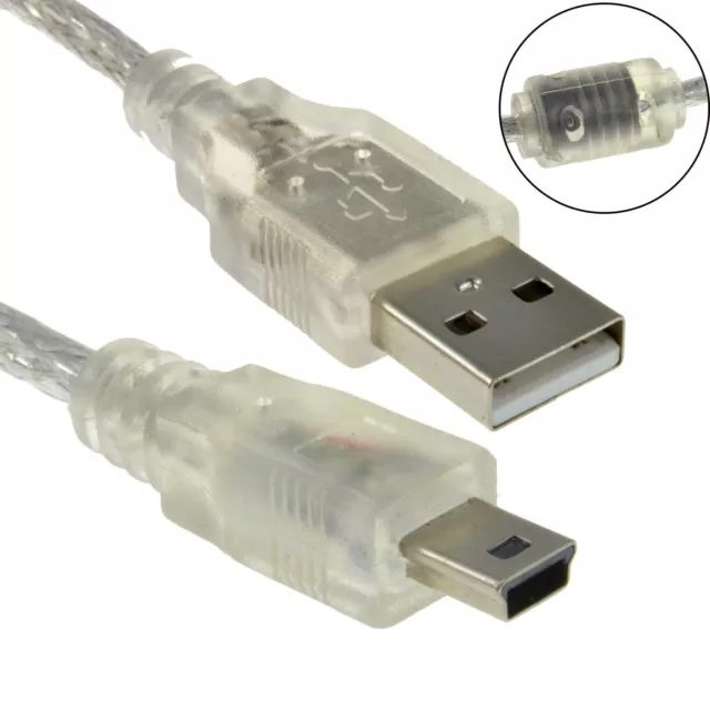 CLEAR USB 2.0 Hi-Speed A to mini-B 5 pin Cable Power & Data 24AWG 50cm/1m/2m