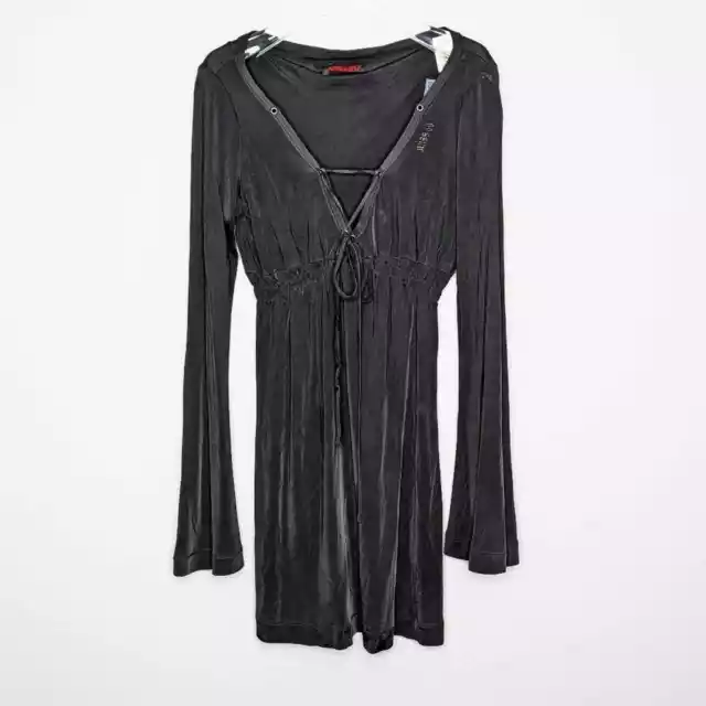 Miss Sixty Vintage Y2K Black Long Sleeve Dress Lace Up Deep V-Neck Size L