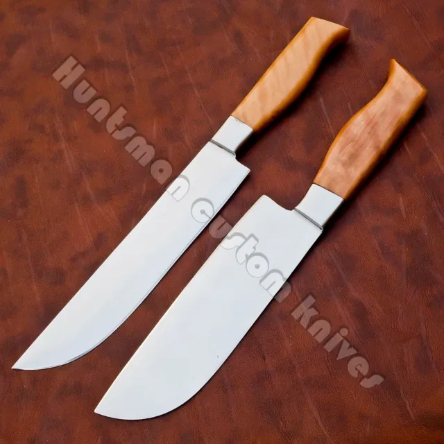 30cm OAL Hand Forged 1 Santoku &1 Chef Knife in L6 and D2 with Olive wood Handle 4