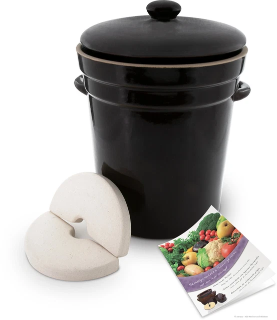 KERAZO Gärtopf 8,0 Liter inkl. Deckel und Stein [Form 3], dunkelbraun