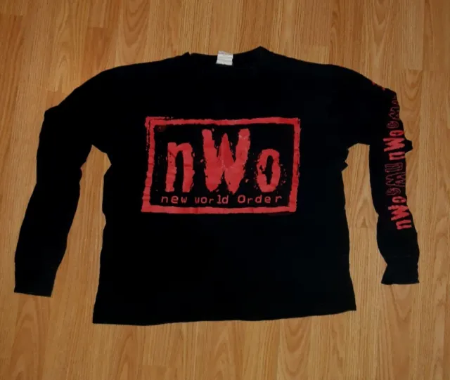 VTG 1998 WCW/NWO Wolfpac Red/Black Long Sleeve Shirt Youth Large - Sting Nash