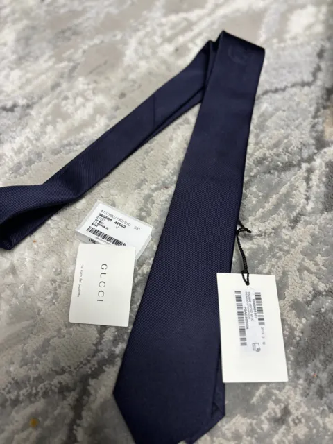 New GUCCI Men's Navy Color Silk Woven LOGO 550568 Classic TIE