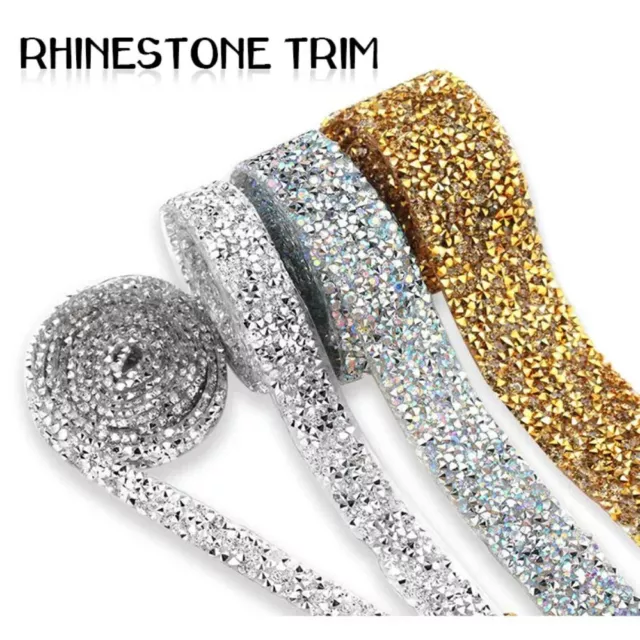 Gold Silver Crystal Tape Shiny Rhinestone Chain Ribbon Rhinestone Trim  DIY
