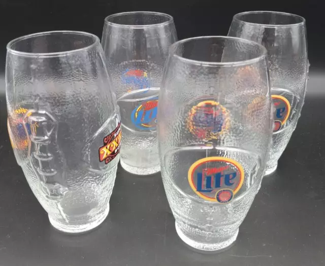 Miller Lite Football Shaped Beer Glasses Set of 4 22 ozs