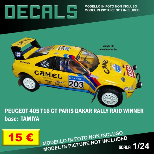 DECALS REPRO PEUGEOT 405 T16 GT Paris Dakar Rally Camel 1 24 Tamiya ...