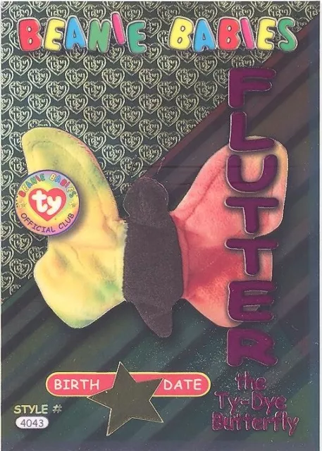 TY Beanie Babies BBOC Card - Series 3 Birthday (MAGENTA) - FLUTTER Butterfly